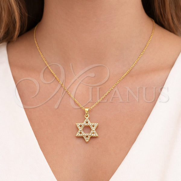Dije Religioso 05.459.0009 Oro Laminado, Diseño de Estrella de Davi, con Zirconia Cubica Blanca, Pulido, Tono Dorado