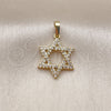 Dije Religioso 05.459.0009 Oro Laminado, Diseño de Estrella de Davi, con Zirconia Cubica Blanca, Pulido, Tono Dorado