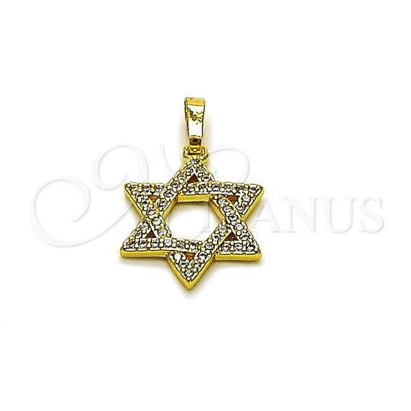 Dije Religioso 05.459.0009 Oro Laminado, Diseño de Estrella de Davi, con Zirconia Cubica Blanca, Pulido, Tono Dorado