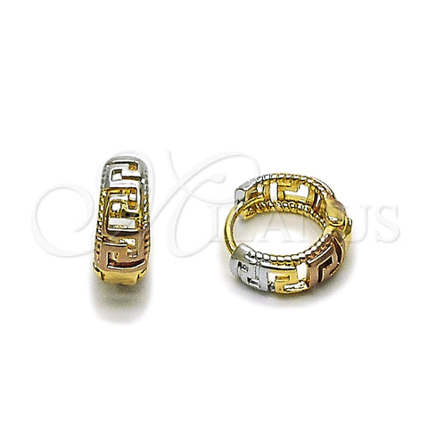 Argolla Huggie 02.196.0252.15 Oro Laminado, Diseño de Llave Griega, Pulido, Tres Tonos