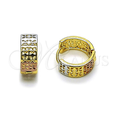 Argolla Huggie 02.196.0256.16 Oro Laminado, Diseño de Trébol de Cuatro Hojas, Pulido, Tres Tonos