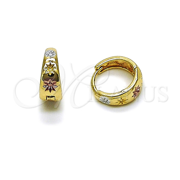 Argolla Huggie 02.196.0258.15 Oro Laminado, Diseño de Estrella, Diamantado, Tres Tonos