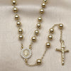 Rosario Mediano 09.213.0038.24 Oro Laminado, Diseño de Guadalupe y Crucifijo, con Zirconia Cubica Blanca, Pulido, Tono Dorado