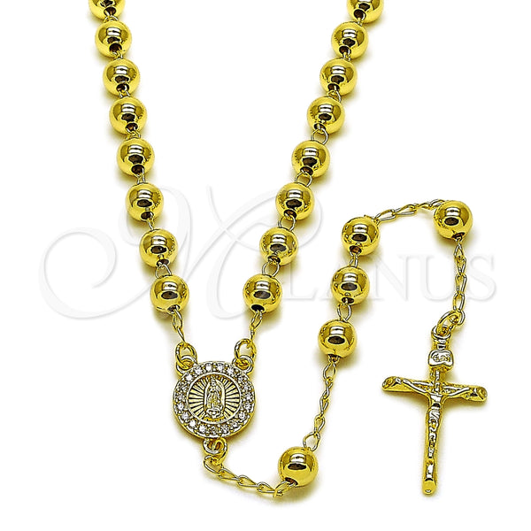 Rosario Mediano 09.213.0038.24 Oro Laminado, Diseño de Guadalupe y Crucifijo, con Zirconia Cubica Blanca, Pulido, Tono Dorado