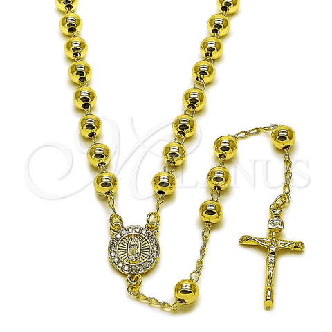 Rosario Mediano 09.213.0038.24 Oro Laminado, Diseño de Guadalupe y Crucifijo, con Zirconia Cubica Blanca, Pulido, Tono Dorado