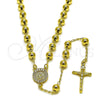 Rosario Mediano 09.213.0038.24 Oro Laminado, Diseño de Guadalupe y Crucifijo, con Zirconia Cubica Blanca, Pulido, Tono Dorado