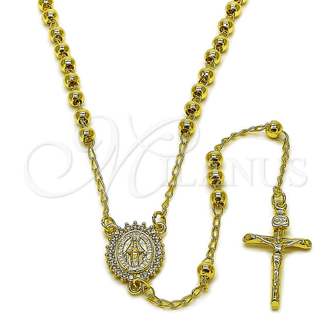 Rosario Fino 09.213.0073.24 Oro Laminado, Diseño de Medalla Milagrosa y Crucifijo, con Zirconia Cubica Blanca, Pulido, Tono Dorado
