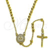 Rosario Fino 09.213.0073.24 Oro Laminado, Diseño de Medalla Milagrosa y Crucifijo, con Zirconia Cubica Blanca, Pulido, Tono Dorado