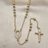Rosario Fino 09.213.0074.24 Oro Laminado, Diseño de Guadalupe y Crucifijo, con Zirconia Cubica Blanca, Pulido, Tono Dorado