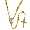 Rosario Fino 09.213.0074.24 Oro Laminado, Diseño de Guadalupe y Crucifijo, con Zirconia Cubica Blanca, Pulido, Tono Dorado