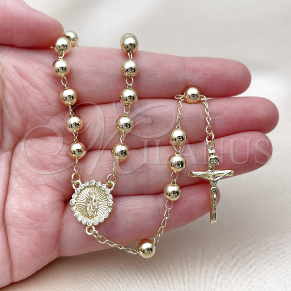 Rosario Mediano 09.213.0075.24 Oro Laminado, Diseño de Guadalupe y Crucifijo, con Zirconia Cubica Blanca, Pulido, Tono Dorado