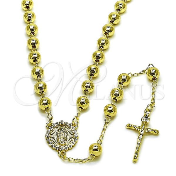 Rosario Mediano 09.213.0075.24 Oro Laminado, Diseño de Guadalupe y Crucifijo, con Zirconia Cubica Blanca, Pulido, Tono Dorado