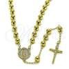 Rosario Mediano 09.213.0075.24 Oro Laminado, Diseño de Guadalupe y Crucifijo, con Zirconia Cubica Blanca, Pulido, Tono Dorado