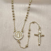 Rosario Fino 09.213.0076.18 Oro Laminado, Diseño de Guadalupe y Crucifijo, con Zirconia Cubica Blanca, Pulido, Tono Dorado