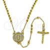 Rosario Fino 09.213.0076.18 Oro Laminado, Diseño de Guadalupe y Crucifijo, con Zirconia Cubica Blanca, Pulido, Tono Dorado