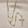 Rosario Fino 09.213.0077.18 Oro Laminado, Diseño de Guadalupe y Crucifijo, con Zirconia Cubica Blanca, Pulido, Tono Dorado