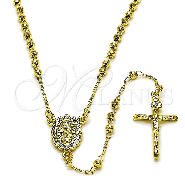 Rosario Fino 09.213.0077.18 Oro Laminado, Diseño de Guadalupe y Crucifijo, con Zirconia Cubica Blanca, Pulido, Tono Dorado