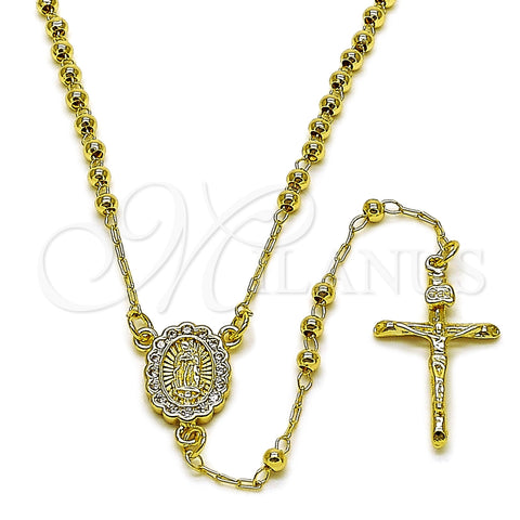 Rosario Fino 09.213.0077.18 Oro Laminado, Diseño de Guadalupe y Crucifijo, con Zirconia Cubica Blanca, Pulido, Tono Dorado