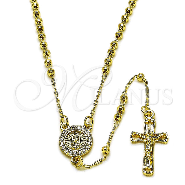 Rosario Fino 09.213.0078.18 Oro Laminado, Diseño de Guadalupe y Crucifijo, con Zirconia Cubica Blanca, Pulido, Tono Dorado