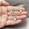 Juego de Arete y Dije de Adulto 10.460.0001 Rodio Laminado, Diseño de Corazón, con Zirconia Cubica Blanca, Pulido, Rodinado