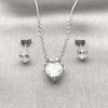 Juego de Arete y Dije de Adulto 10.460.0001 Rodio Laminado, Diseño de Corazón, con Zirconia Cubica Blanca, Pulido, Rodinado