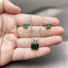 Juego de Arete y Dije de Adulto 10.460.0002.1 Rodio Laminado, Diseño de Rolo, con Zirconia Cubica Verde, Pulido, Rodinado