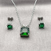 Juego de Arete y Dije de Adulto 10.460.0002.1 Rodio Laminado, Diseño de Rolo, con Zirconia Cubica Verde, Pulido, Rodinado