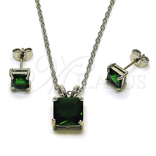 Juego de Arete y Dije de Adulto 10.460.0002.1 Rodio Laminado, Diseño de Rolo, con Zirconia Cubica Verde, Pulido, Rodinado