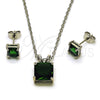 Juego de Arete y Dije de Adulto 10.460.0002.1 Rodio Laminado, Diseño de Rolo, con Zirconia Cubica Verde, Pulido, Rodinado