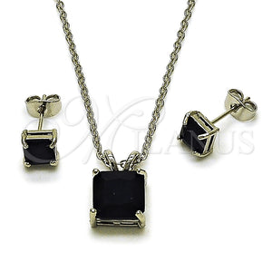 Juego de Arete y Dije de Adulto 10.460.0002.2 Rodio Laminado, Diseño de Rolo, con Zirconia Cubica Negro, Pulido, Rodinado