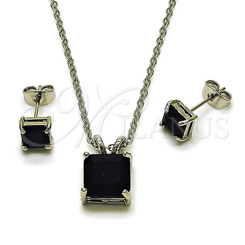 Juego de Arete y Dije de Adulto 10.460.0002.2 Rodio Laminado, Diseño de Rolo, con Zirconia Cubica Negro, Pulido, Rodinado