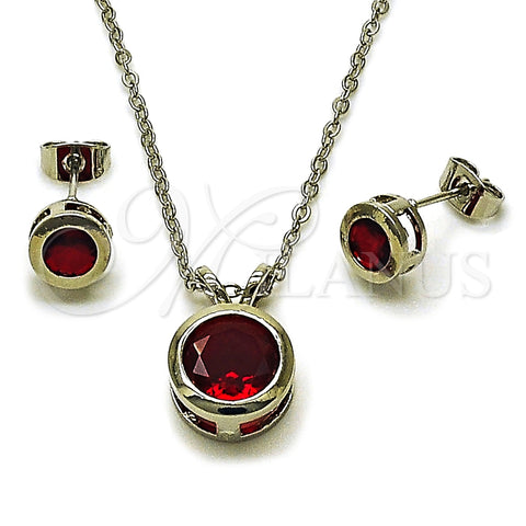 Juego de Arete y Dije de Adulto 10.460.0003 Rodio Laminado, Diseño de Rolo, con Zirconia Cubica Granate, Pulido, Rodinado