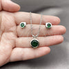 Juego de Arete y Dije de Adulto 10.460.0003.1 Rodio Laminado, Diseño de Rolo, con Zirconia Cubica Verde, Pulido, Rodinado