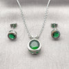 Juego de Arete y Dije de Adulto 10.460.0003.1 Rodio Laminado, Diseño de Rolo, con Zirconia Cubica Verde, Pulido, Rodinado
