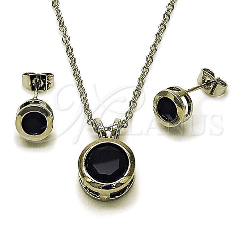 Juego de Arete y Dije de Adulto 10.460.0003.2 Rodio Laminado, Diseño de Rolo, con Zirconia Cubica Negro, Pulido, Rodinado