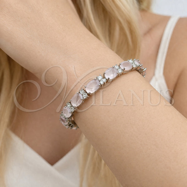Pulsera Tennis 03.206.0004.14.07 Rodio Laminado, Diseño de Cluster, con Zirconia Cubica Rose Water Opal y Blanca, Pulido, Rodinado (Grosor 06 MM, 7 Pulgadas de Largo)