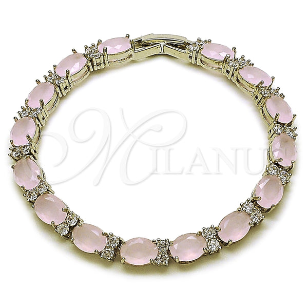 Pulsera Tennis 03.206.0004.14.07 Rodio Laminado, Diseño de Cluster, con Zirconia Cubica Rose Water Opal y Blanca, Pulido, Rodinado (Grosor 06 MM, 7 Pulgadas de Largo)