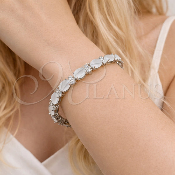 Pulsera Tennis 03.206.0004.15.07 Rodio Laminado, Diseño de Cluster, con Zirconia Cubica Blanca, Pulido, Rodinado (Grosor 06 MM, 7 Pulgadas de Largo)