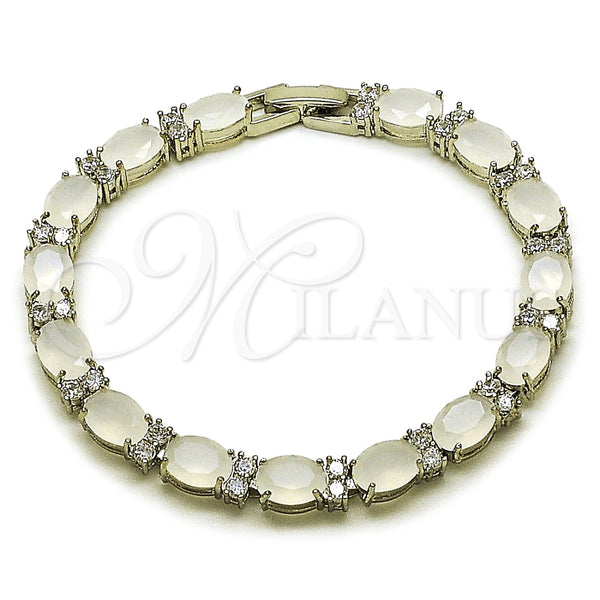 Pulsera Tennis 03.206.0004.15.07 Rodio Laminado, Diseño de Cluster, con Zirconia Cubica Blanca, Pulido, Rodinado (Grosor 06 MM, 7 Pulgadas de Largo)