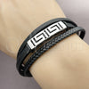 Pulsera Elegante 03.462.0001.09 Acero Inoxidable, Diseño de Llave Griega, Cuero Negro, Tono Plateado (Grosor 20 MM, 9 Pulgadas de Largo)