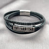 Pulsera Elegante 03.462.0001.09 Acero Inoxidable, Diseño de Llave Griega, Cuero Negro, Tono Plateado (Grosor 20 MM, 9 Pulgadas de Largo)