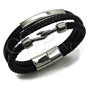 Pulsera Elegante 03.462.0002.09 Acero Inoxidable, Cuero Negro, Tono Plateado (Grosor 21 MM, 9 Pulgadas de Largo)