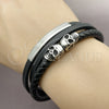 Pulsera Elegante 03.462.0003.09 Acero Inoxidable, Diseño de Calavera, Cuero Negro, Tono Plateado (Grosor 22 MM, 9 Pulgadas de Largo)