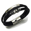 Pulsera Elegante 03.462.0003.09 Acero Inoxidable, Diseño de Calavera, Cuero Negro, Tono Plateado (Grosor 22 MM, 9 Pulgadas de Largo)