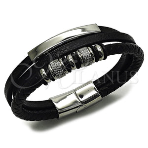 Pulsera Elegante 03.462.0006.09 Acero Inoxidable, Cuero Negro, Tono Plateado (Grosor 22 MM, 9 Pulgadas de Largo)