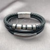 Pulsera Elegante 03.462.0007.09 Acero Inoxidable, Cuero Negro, Tono Plateado (Grosor 24 MM, 9 Pulgadas de Largo)