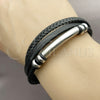 Pulsera Elegante 03.462.0008.09 Acero Inoxidable, Cuero Negro, Tono Plateado (Grosor 19 MM, 9 Pulgadas de Largo)