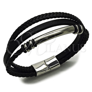 Pulsera Elegante 03.462.0008.09 Acero Inoxidable, Cuero Negro, Tono Plateado (Grosor 19 MM, 9 Pulgadas de Largo)
