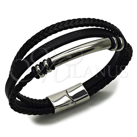Pulsera Elegante 03.462.0008.09 Acero Inoxidable, Cuero Negro, Tono Plateado (Grosor 19 MM, 9 Pulgadas de Largo)