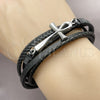 Pulsera Elegante 03.462.0011.09 Acero Inoxidable, Diseño de Cruz, Cuero Negro, Tono Plateado (Grosor 25 MM, 9 Pulgadas de Largo)